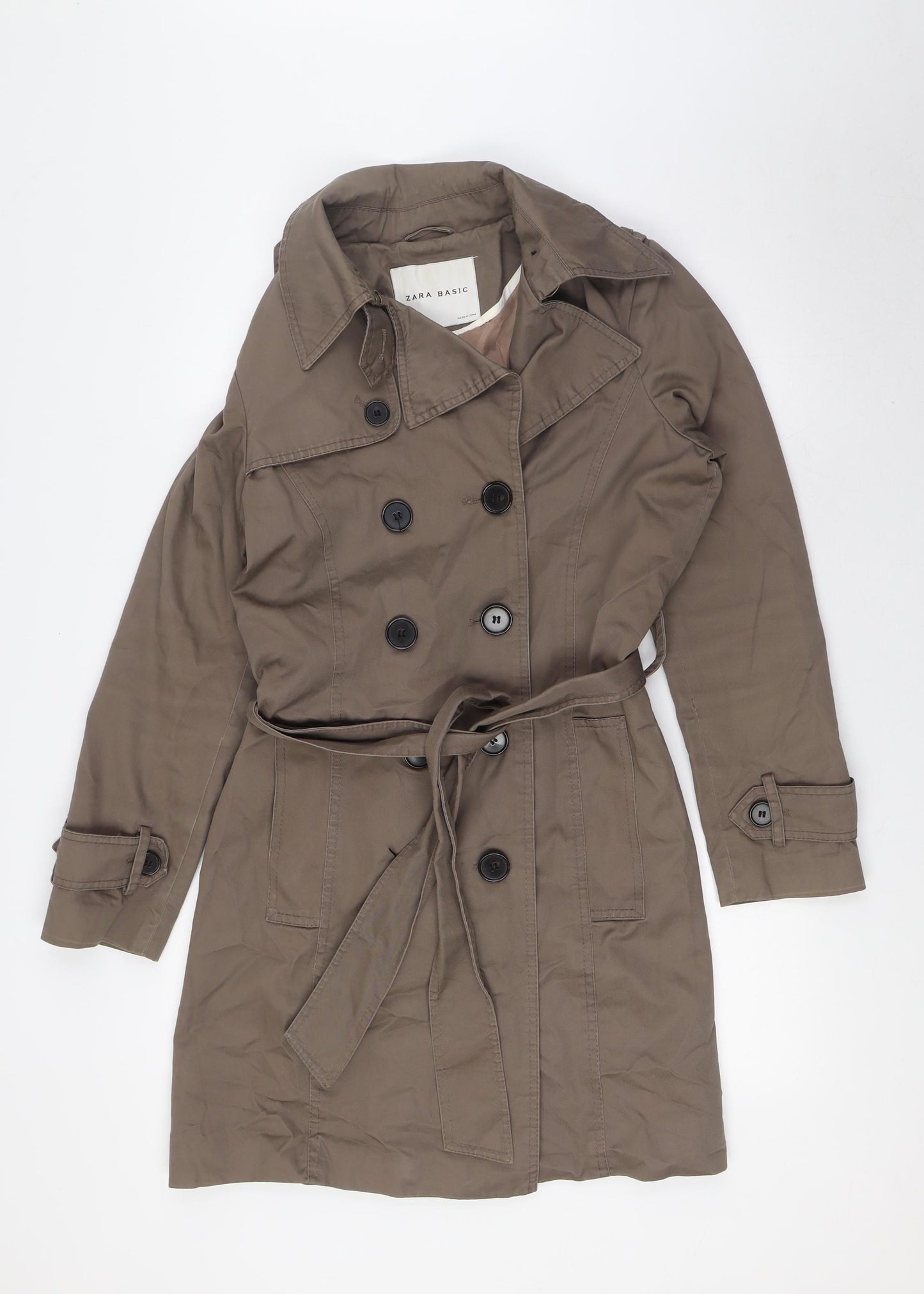 Zara Womens Beige Overcoat Coat Size M Button - Belted