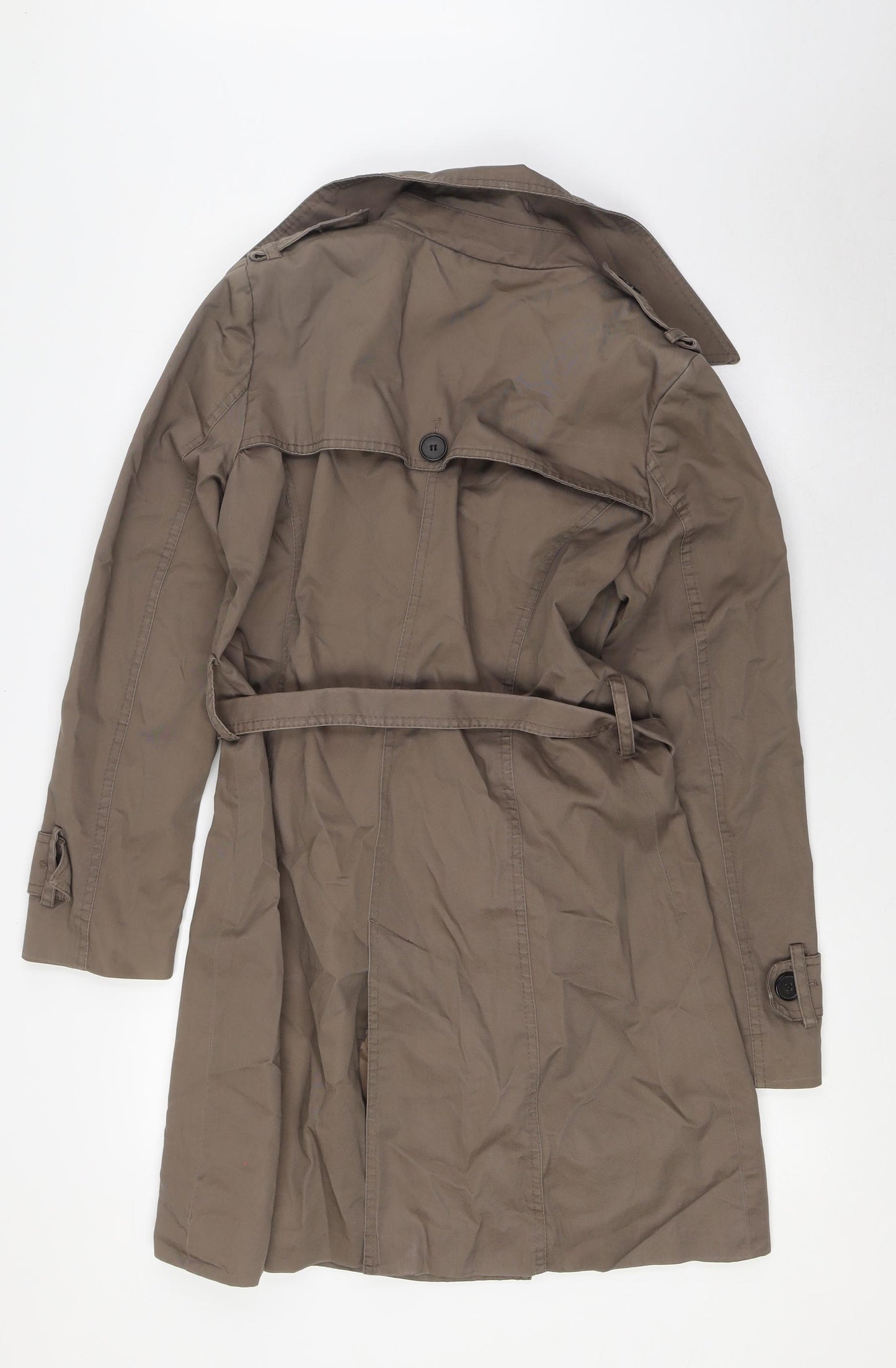 Zara Womens Beige Overcoat Coat Size M Button - Belted