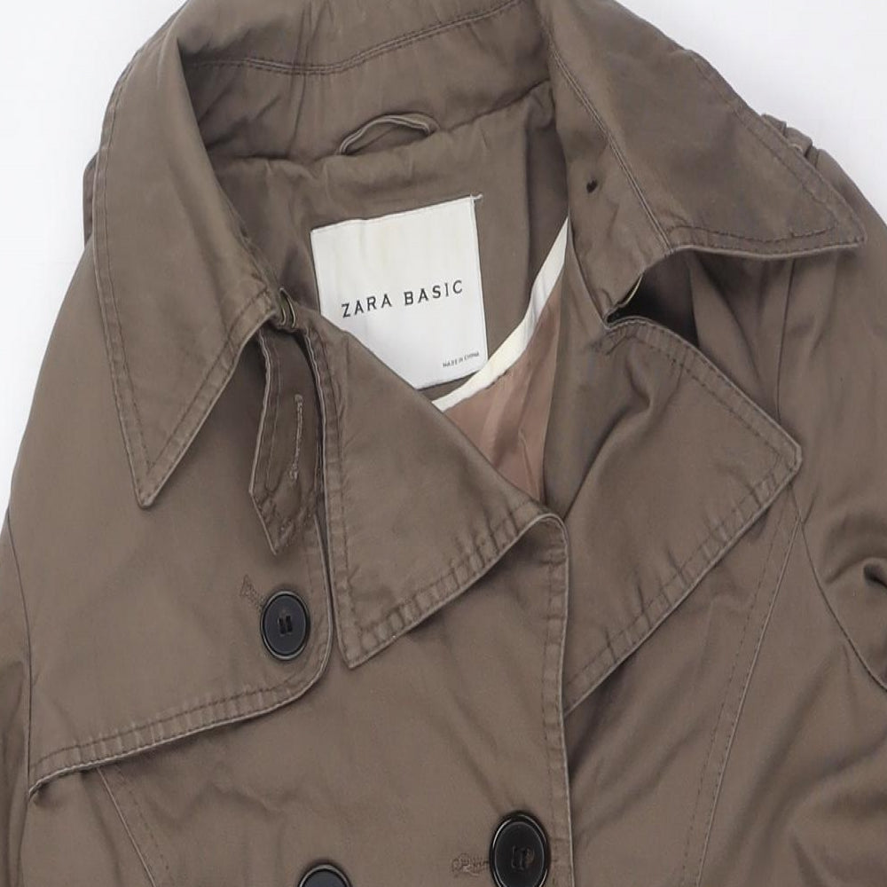 Zara Womens Beige Overcoat Coat Size M Button - Belted