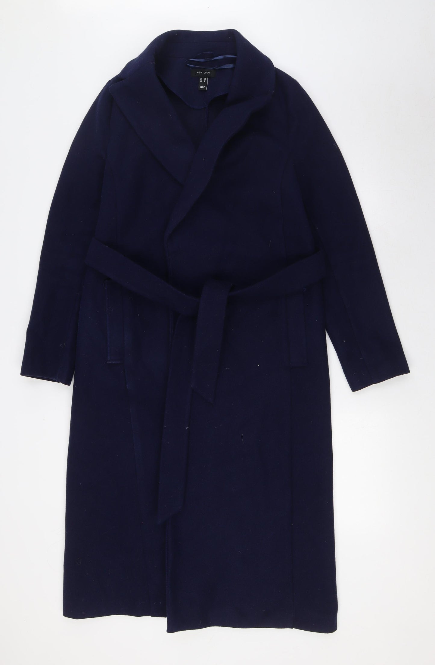 New Look Womens Blue Overcoat Coat Size 10 Tie