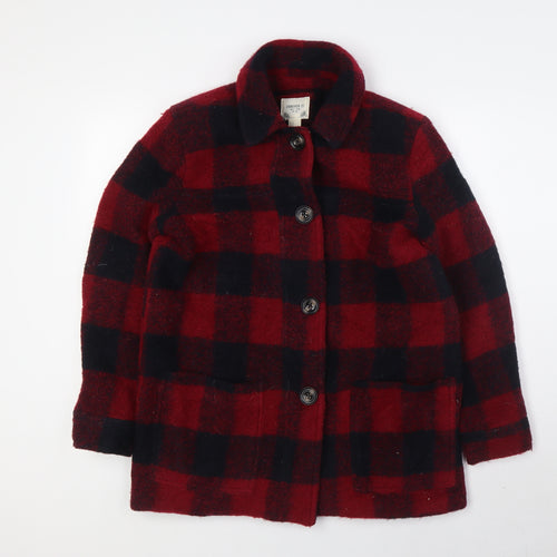 FOREVER 21 Womens Red Check Jacket Coatigan Size M Button - Pockets