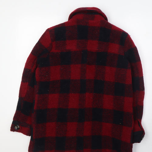FOREVER 21 Womens Red Check Jacket Coatigan Size M Button - Pockets