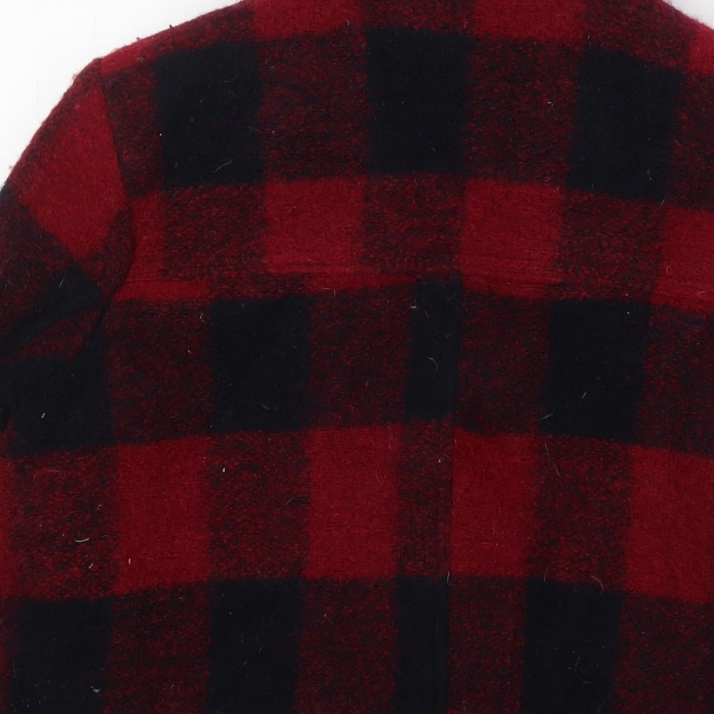 FOREVER 21 Womens Red Check Jacket Coatigan Size M Button - Pockets