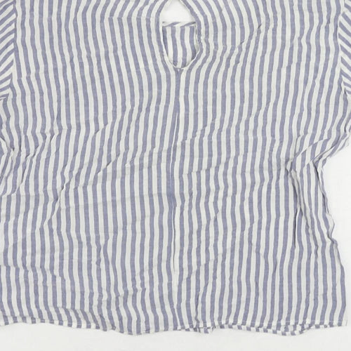 Pull&Bear Womens Blue Striped Viscose Basic Blouse Size S Round Neck - Flare Sleeve
