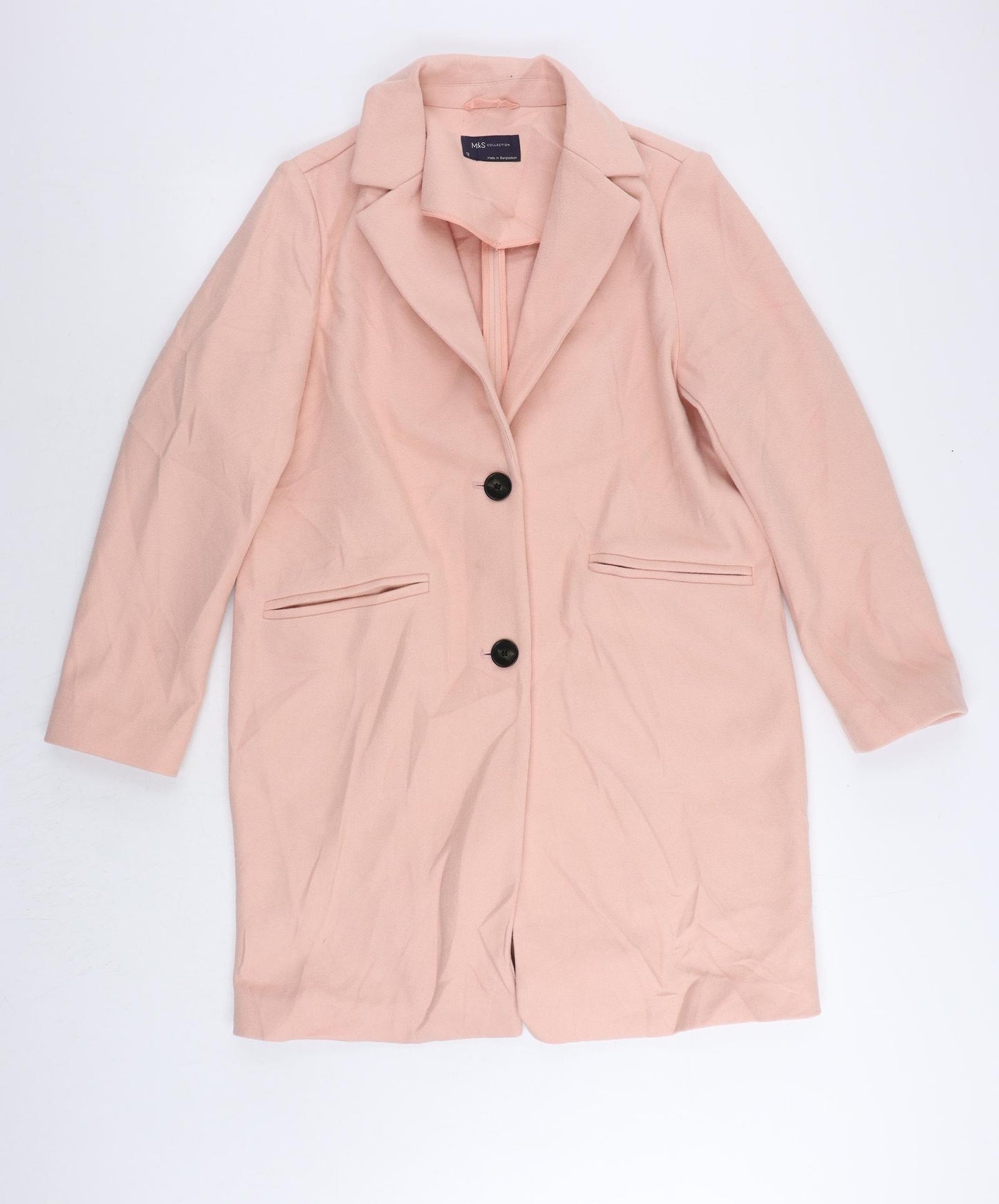 Marks and Spencer Womens Pink Overcoat Coat Size 12 Button