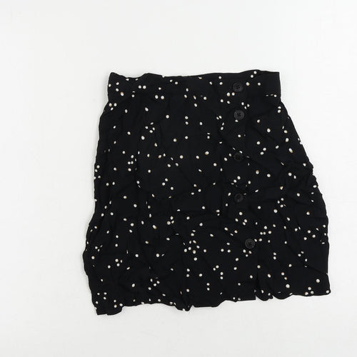 H&M Womens Black Animal Print Viscose Mini Skirt Size 6 Button