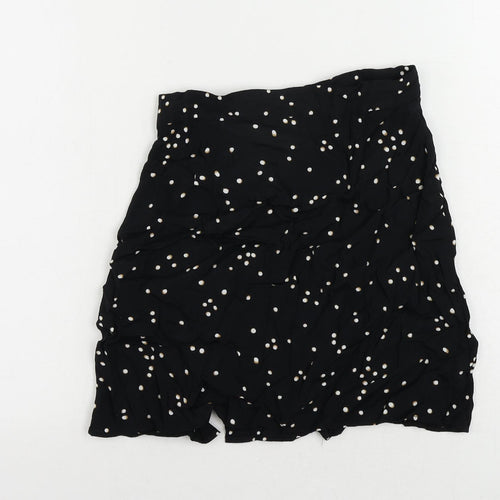 H&M Womens Black Animal Print Viscose Mini Skirt Size 6 Button