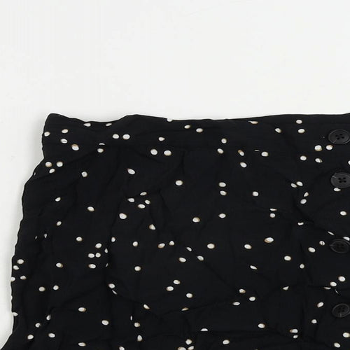 H&M Womens Black Animal Print Viscose Mini Skirt Size 6 Button
