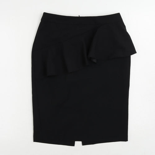 Dorothy Perkins Womens Black Polyester Straight & Pencil Skirt Size 10 Zip - Ruffle