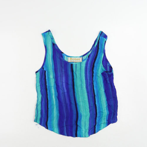 Roman Womens Blue Striped Viscose Basic Tank Size 12 Scoop Neck
