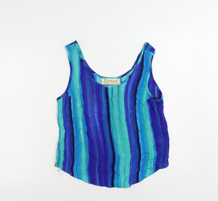 Roman Womens Blue Striped Viscose Basic Tank Size 12 Scoop Neck