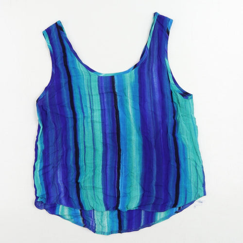 Roman Womens Blue Striped Viscose Basic Tank Size 12 Scoop Neck