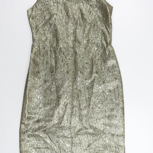 Kaleidoscope Womens Gold Acetate Pencil Dress Size 12 Boat Neck Zip