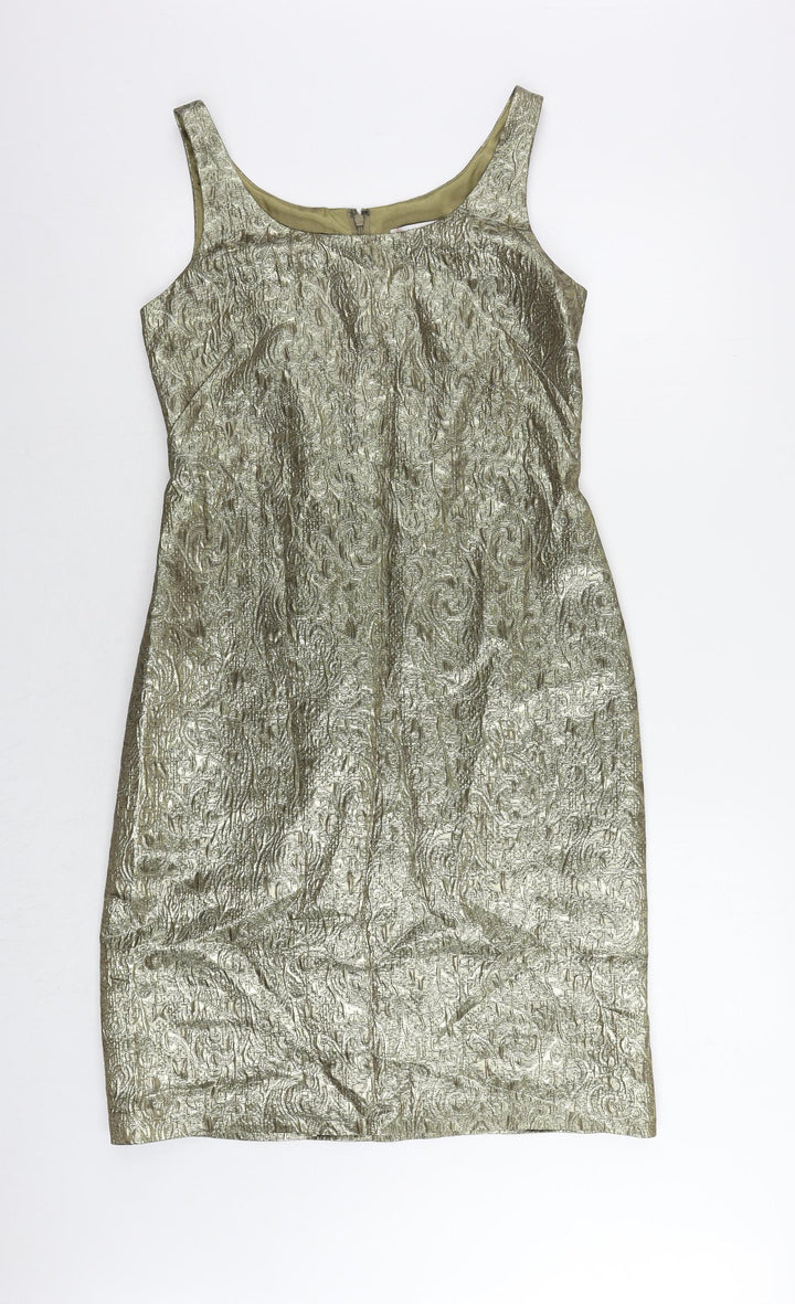 Kaleidoscope Womens Gold Acetate Pencil Dress Size 12 Boat Neck Zip