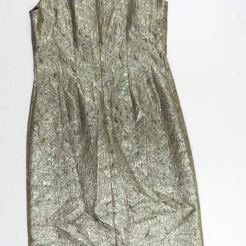 Kaleidoscope Womens Gold Acetate Pencil Dress Size 12 Boat Neck Zip