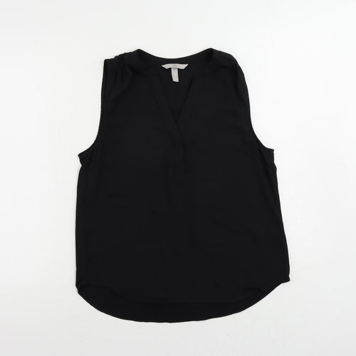 H&M Womens Black Polyester Basic Blouse Size 8 V-Neck