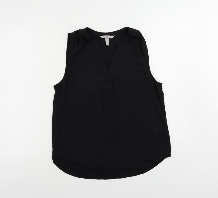 H&M Womens Black Polyester Basic Blouse Size 8 V-Neck