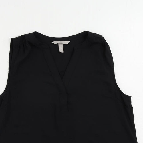 H&M Womens Black Polyester Basic Blouse Size 8 V-Neck