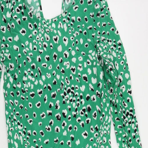 VILA Womens Green Animal Print Viscose Sheath Size 8 Boat Neck Tie - Ruffle