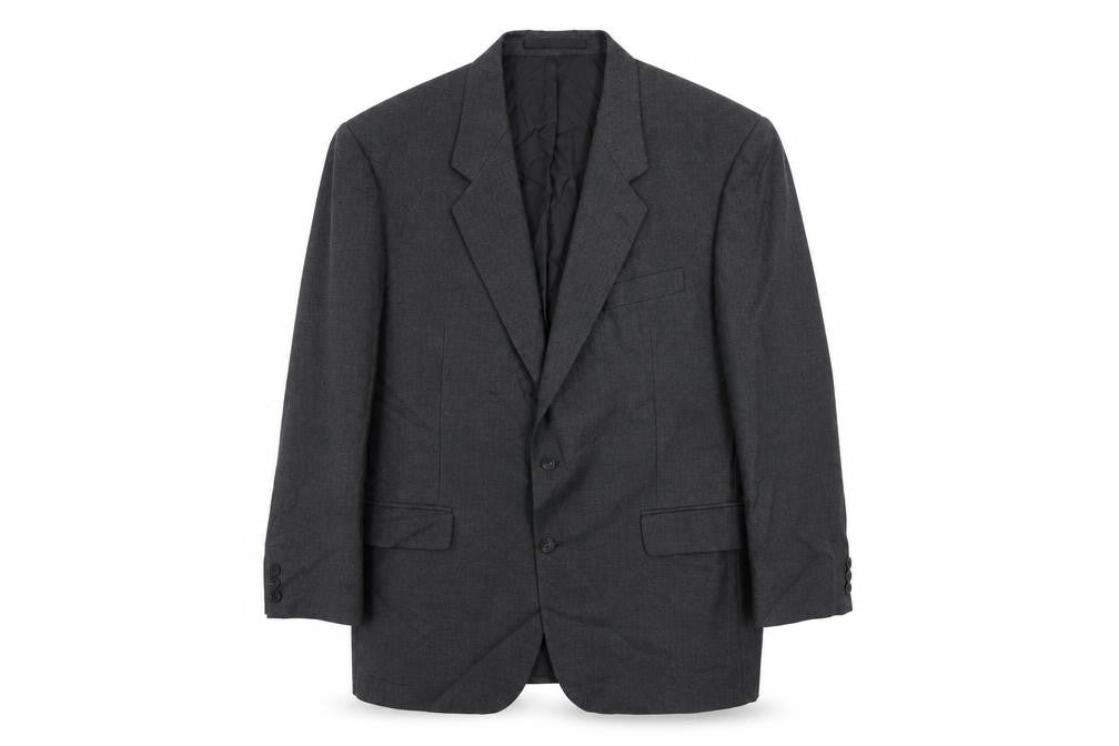 Front view of The Label men’s grey wool jacket suit jacket, size 44, regular