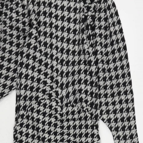 Zara Womens Black Geometric Viscose Sheath Size S Mock Neck Pullover - Ruched