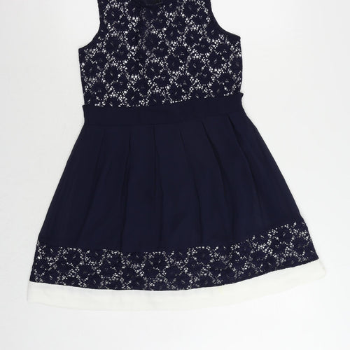 Quiz Womens Blue Polyester Fit & Flare Size 10 Round Neck Zip - Lace Detail