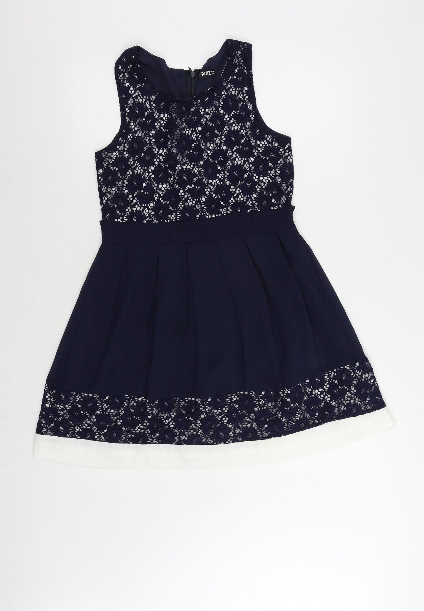 Quiz Womens Blue Polyester Fit & Flare Size 10 Round Neck Zip - Lace Detail