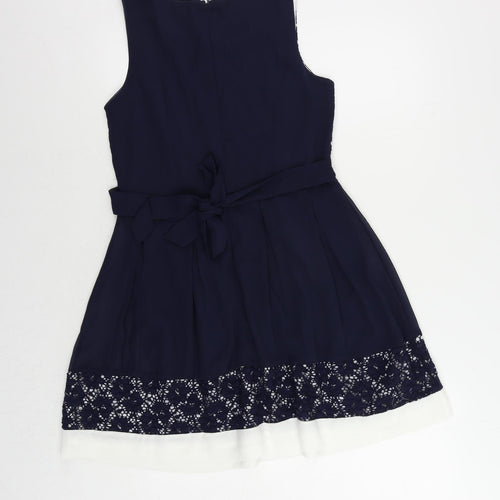 Quiz Womens Blue Polyester Fit & Flare Size 10 Round Neck Zip - Lace Detail