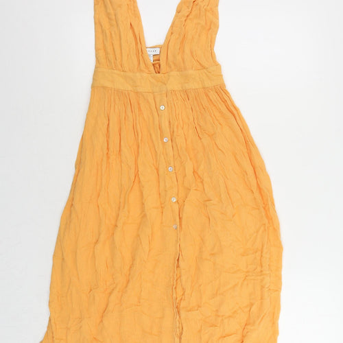 Topshop Womens Orange Viscose Tank Dress Size M V-Neck Pullover
