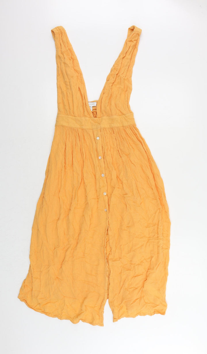 Topshop Womens Orange Viscose Tank Dress Size M V-Neck Pullover