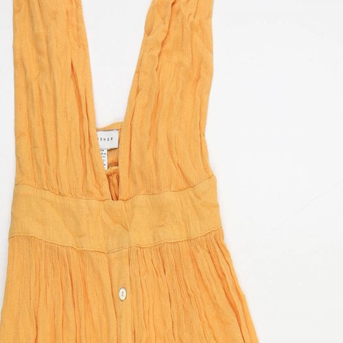 Topshop Womens Orange Viscose Tank Dress Size M V-Neck Pullover