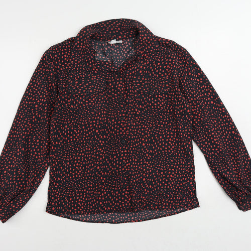 Topshop Womens Black Animal Print Polyester Basic Button-Up Size 10 Collared