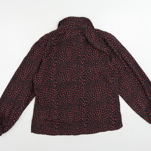 Topshop Womens Black Animal Print Polyester Basic Button-Up Size 10 Collared