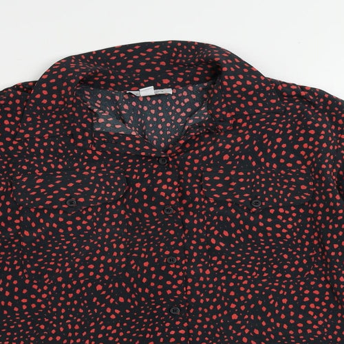 Topshop Womens Black Animal Print Polyester Basic Button-Up Size 10 Collared