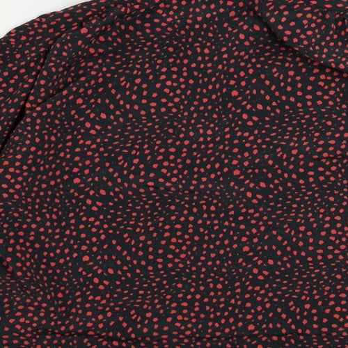 Topshop Womens Black Animal Print Polyester Basic Button-Up Size 10 Collared