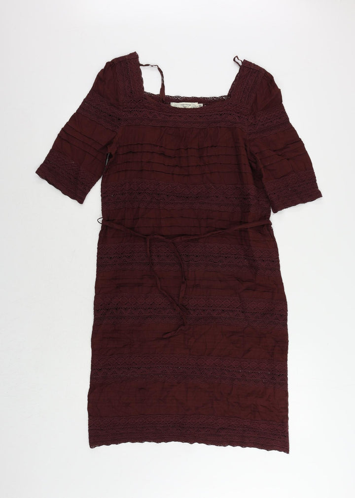 nice things Womens Purple Cotton Sheath Size 8 Square Neck Pullover - Lace Detail