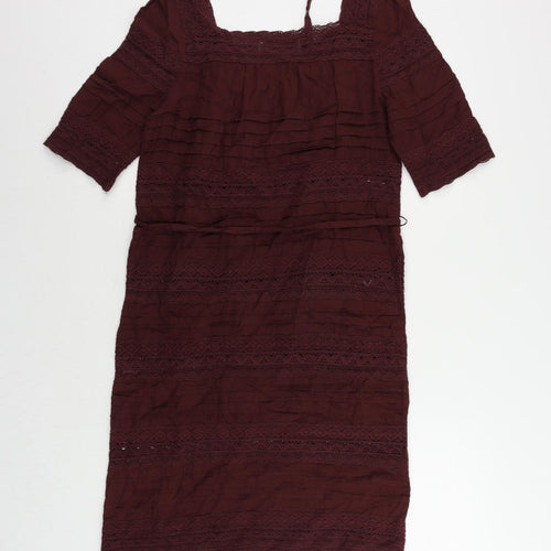 nice things Womens Purple Cotton Sheath Size 8 Square Neck Pullover - Lace Detail