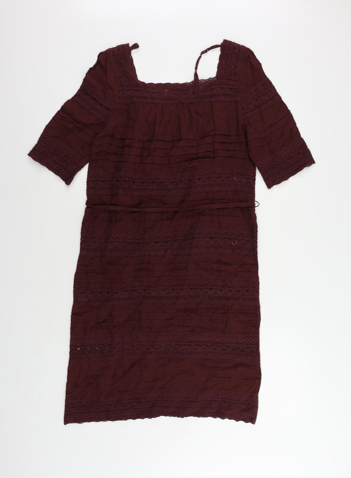 nice things Womens Purple Cotton Sheath Size 8 Square Neck Pullover - Lace Detail