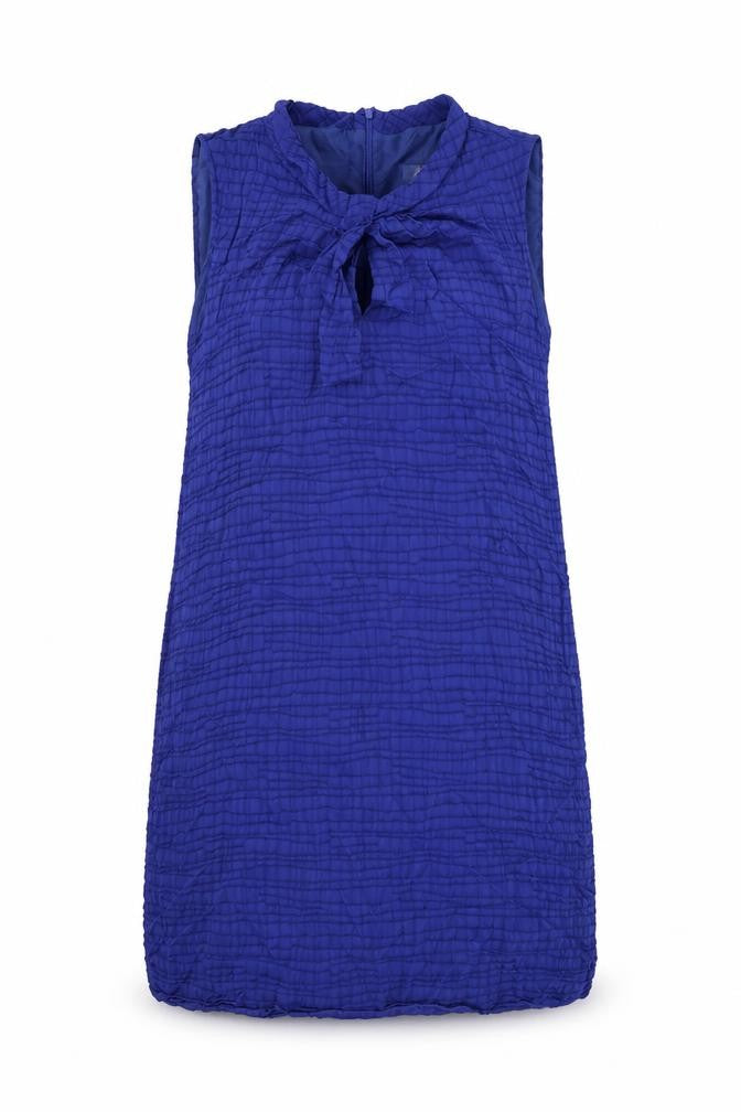 Front view of Country Casuals women’s blue polyester shift, size UK 16, round neck zip - lined