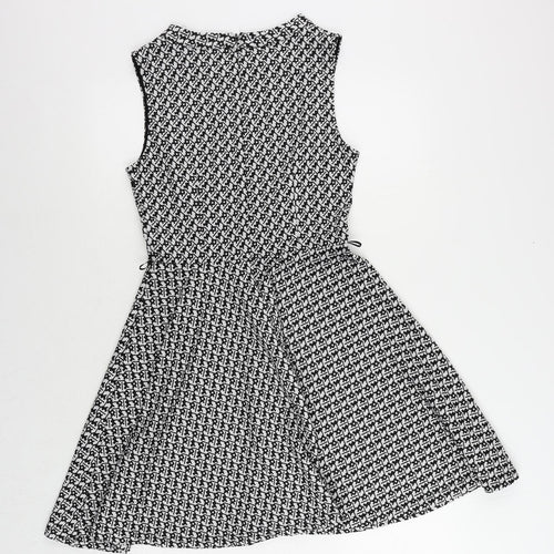 Stella Morgan Womens Black Geometric Polyester Skater Dress Size 10 Round Neck Pullover