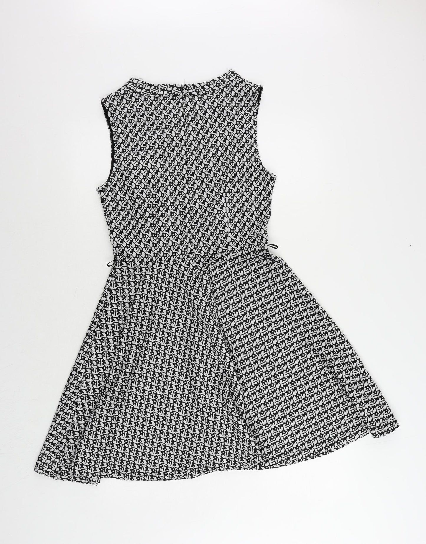 Stella Morgan Womens Black Geometric Polyester Skater Dress Size 10 Round Neck Pullover