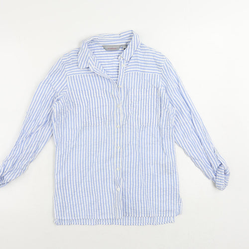 Dorothy Perkins Womens Blue Striped Cotton Basic Button-Up Size 8 Collared
