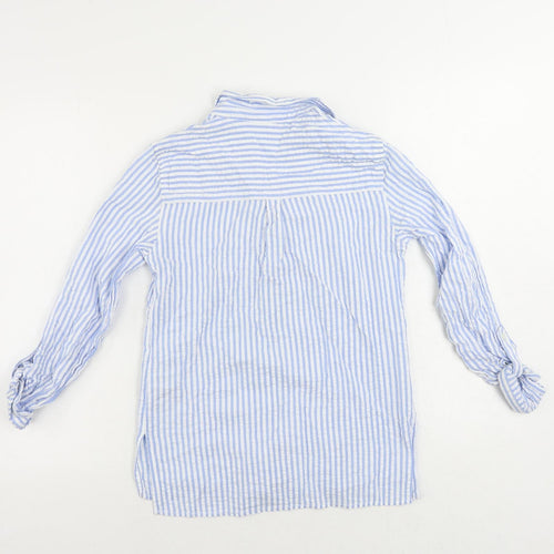 Dorothy Perkins Womens Blue Striped Cotton Basic Button-Up Size 8 Collared