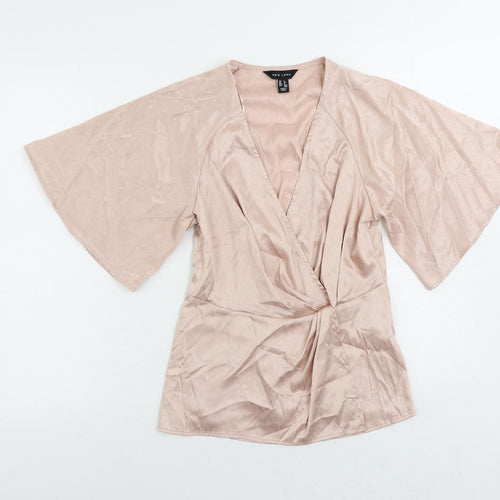 New Look Womens Pink Polyester Basic Blouse Size 8 V-Neck