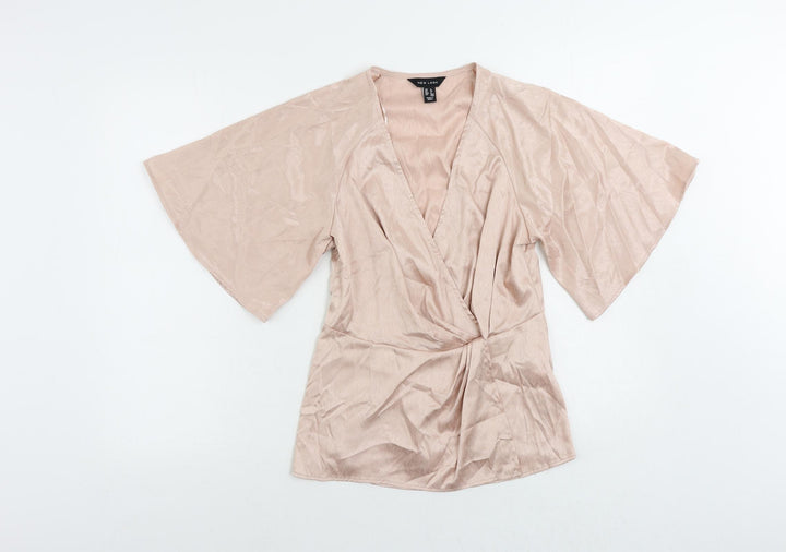New Look Womens Pink Polyester Basic Blouse Size 8 V-Neck