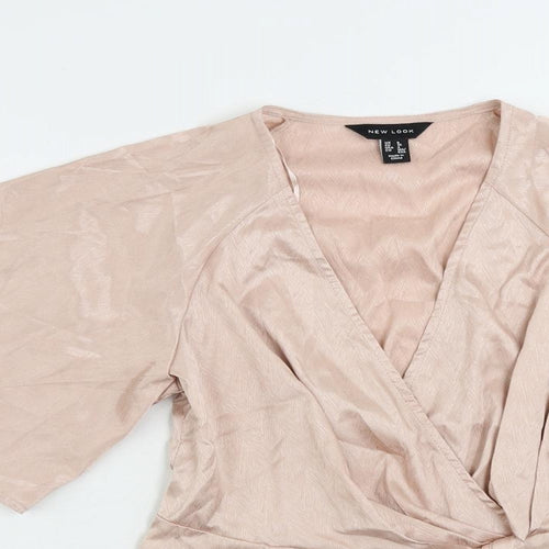 New Look Womens Pink Polyester Basic Blouse Size 8 V-Neck