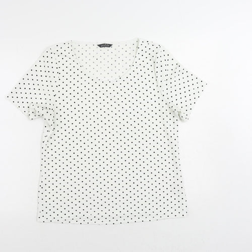 Profile Womens White Polka Dot Polyester Basic T-Shirt Size 14 Round Neck