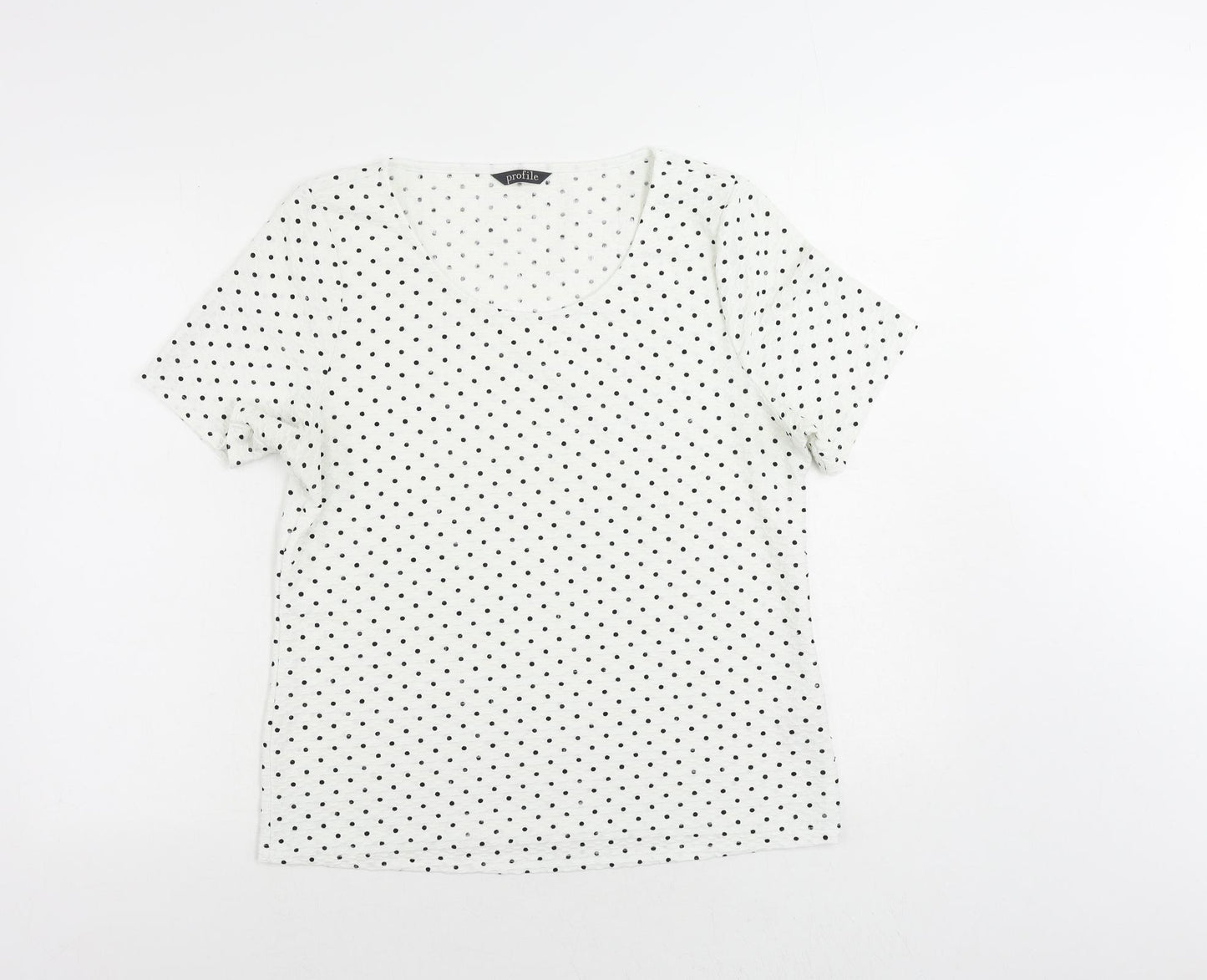 Profile Womens White Polka Dot Polyester Basic T-Shirt Size 14 Round Neck