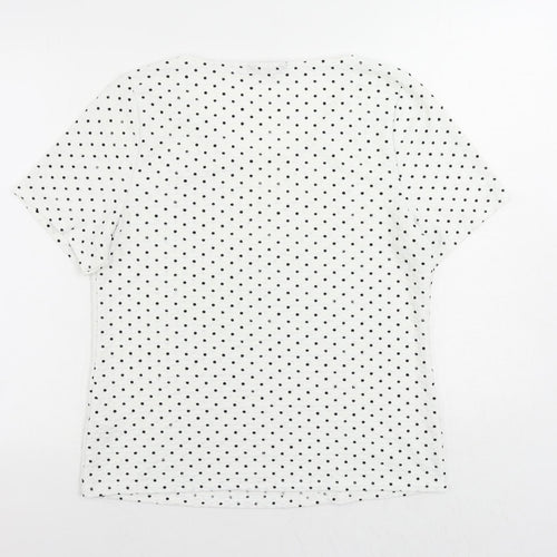 Profile Womens White Polka Dot Polyester Basic T-Shirt Size 14 Round Neck