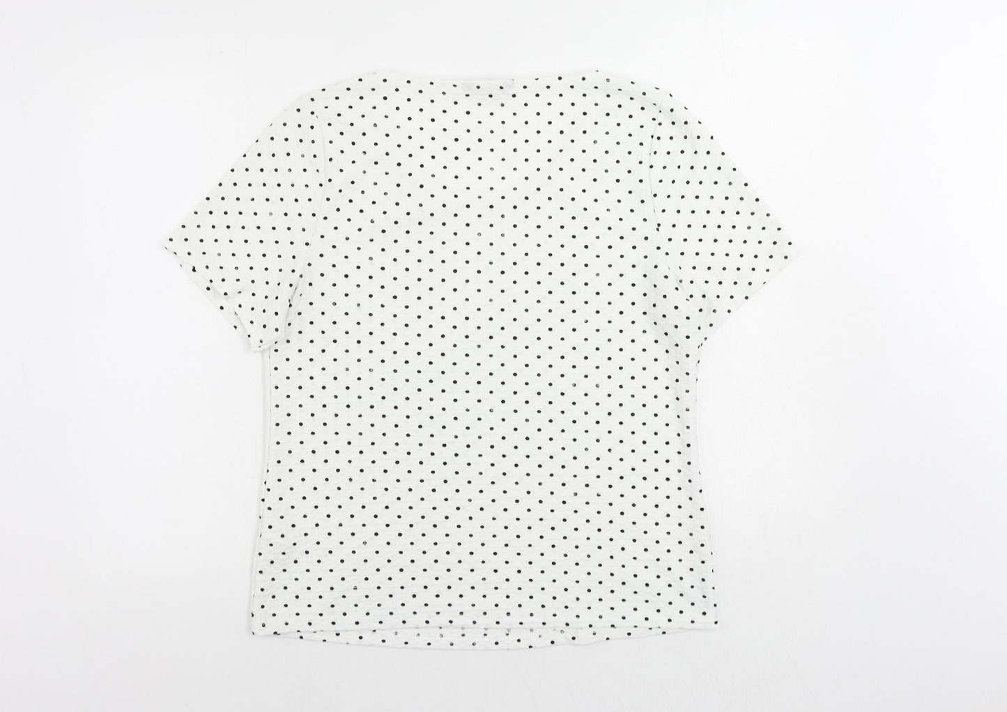 Profile Womens White Polka Dot Polyester Basic T-Shirt Size 14 Round Neck